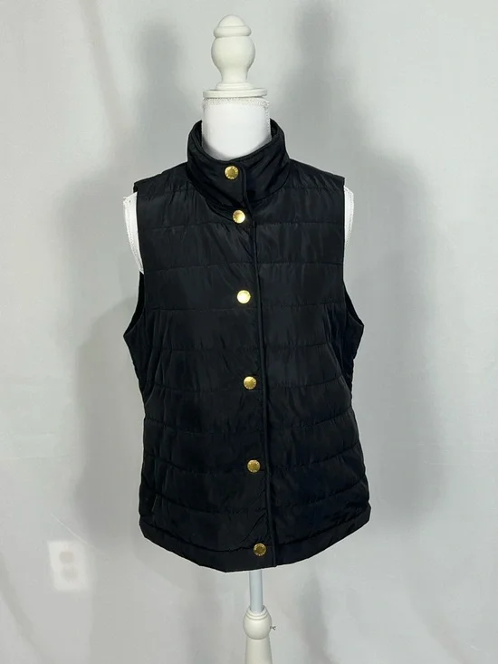 Michael Kors Black Quilted Puffer Vest with Gold-Tone Buttons - Picture 3 of 9